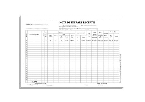 Notă intrare receptie (NIR) cu TVA/fără TVA
