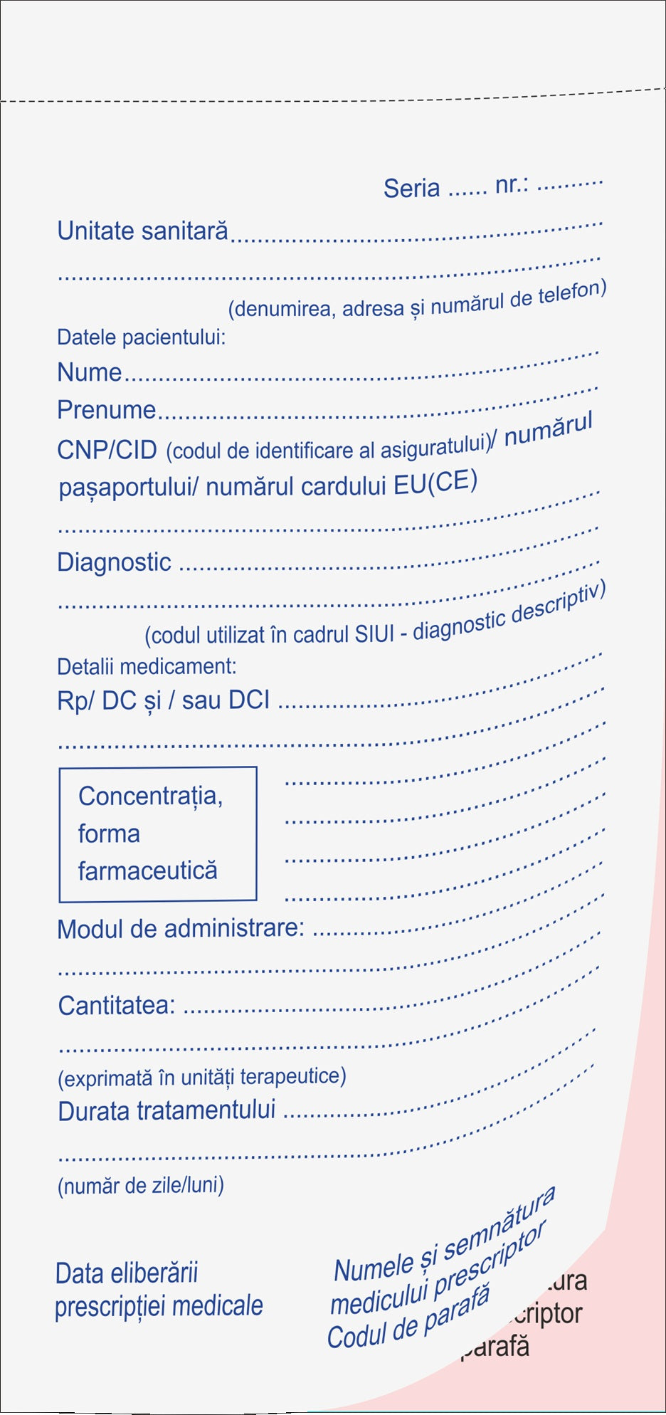 Prescriptie medicală – rețeta 3/A4