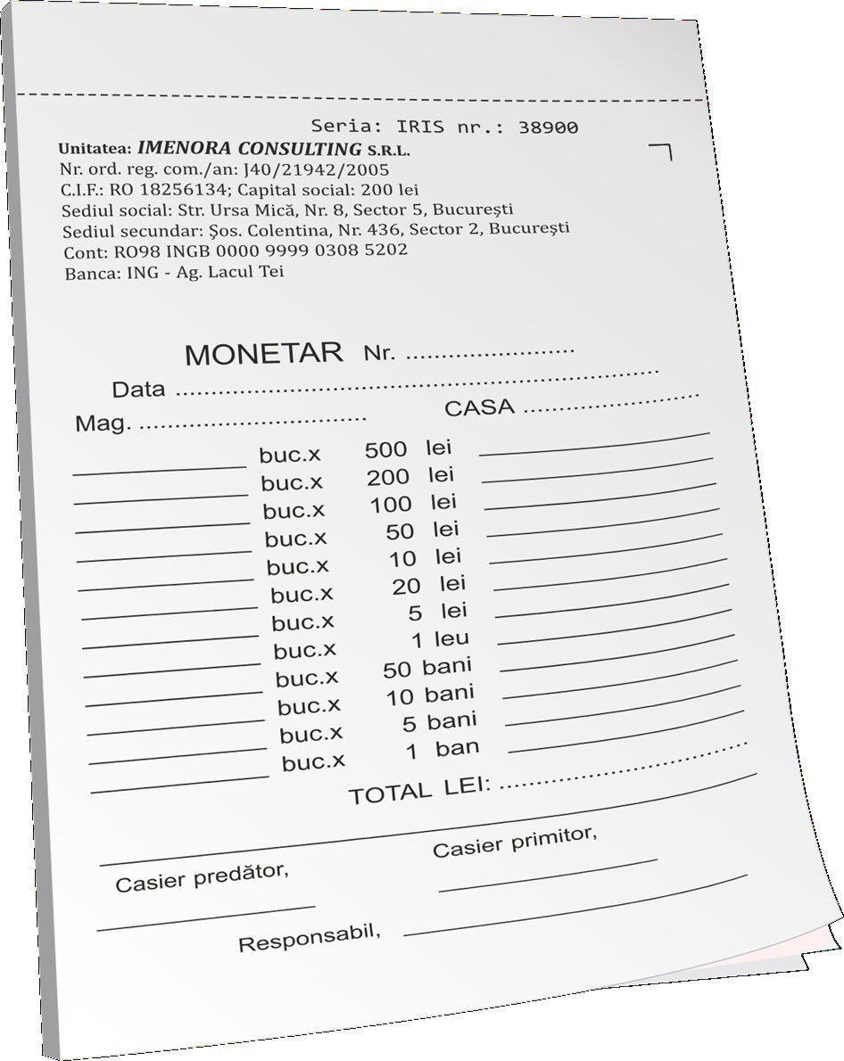 Monetar – cod 14-50-61 – carnete a 100 de file (50 file x 2 seturi)
